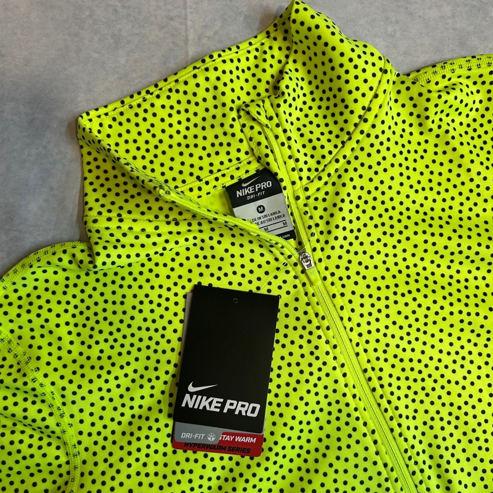 Nike Pro Hyperwarm Womens M Neon Yellow Black Polka Dot 1/4 Zip Top 684994-702